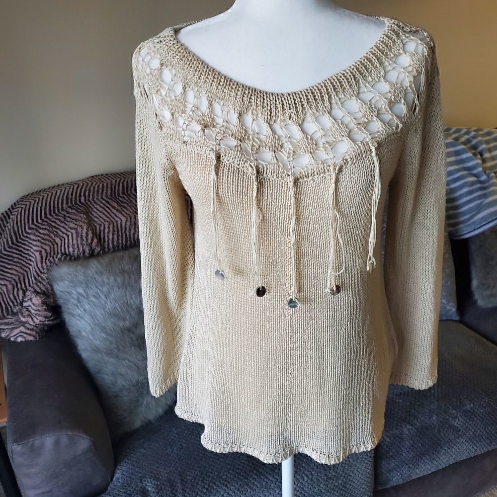 Skavhuus Beachy Boho knit crochet sweater Medium